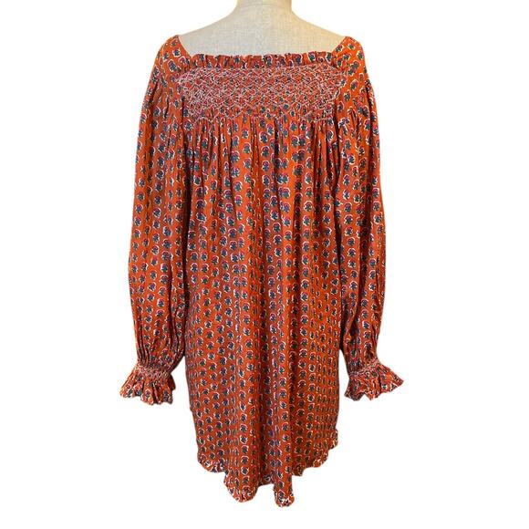 DOEN Dress Large Estee Floral Smocked Boho Mini Organic Cotton in Calico Canyon - Picture 4 of 9